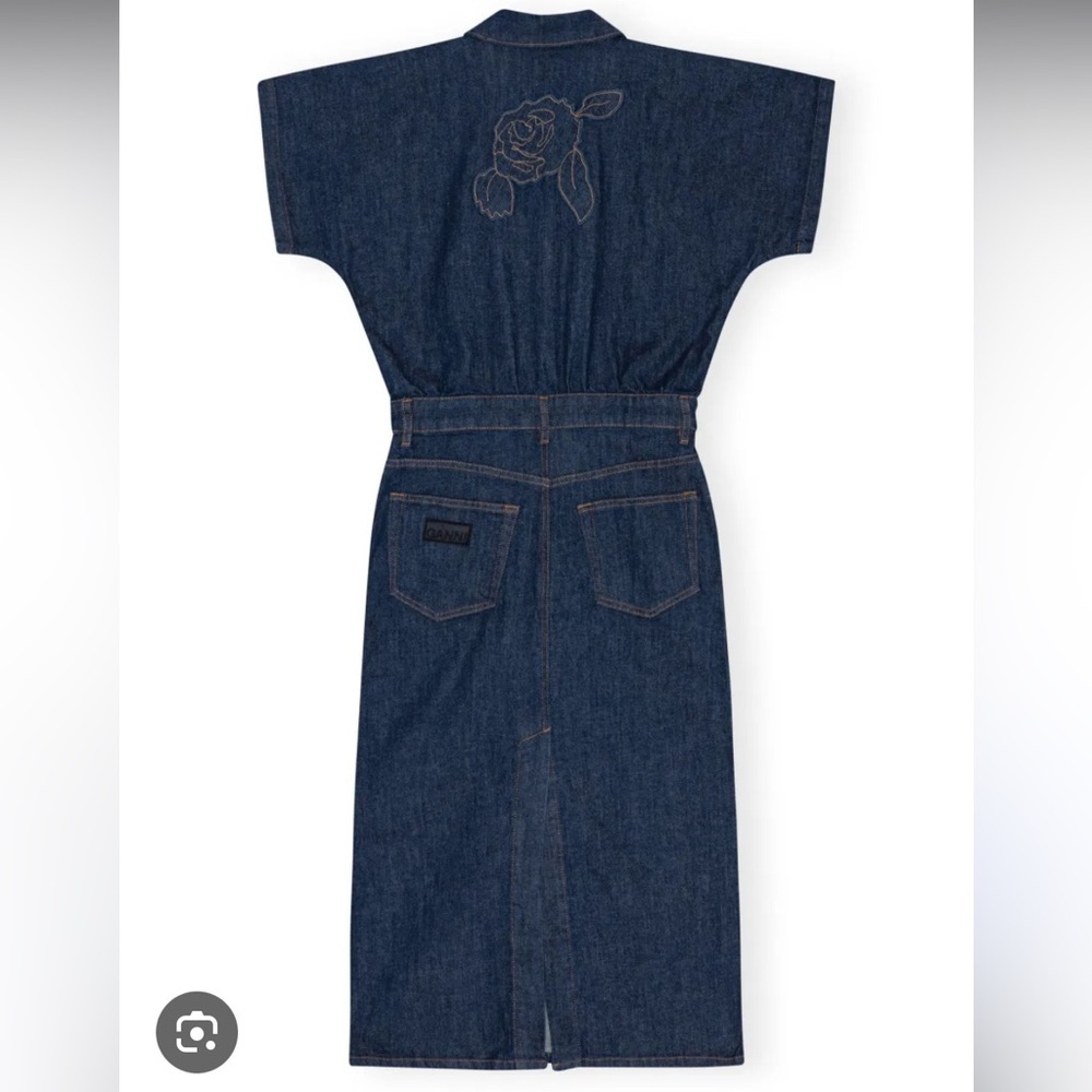 - NWT- GANNI - DENIM MIDI ROSE DRESS Size 2 - Picture 5 of 16